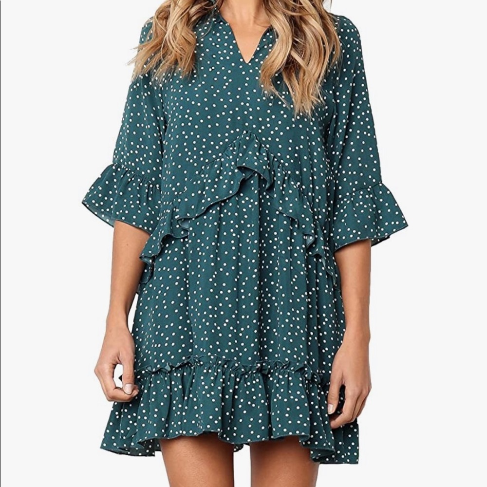 Amazon dark green polka dot dress